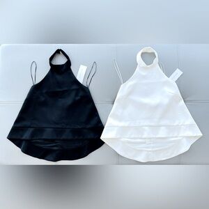 NWT KEEPSAKE The Label 
New World Satin Halter Tops
Set of 2 Black + Ivory in XS